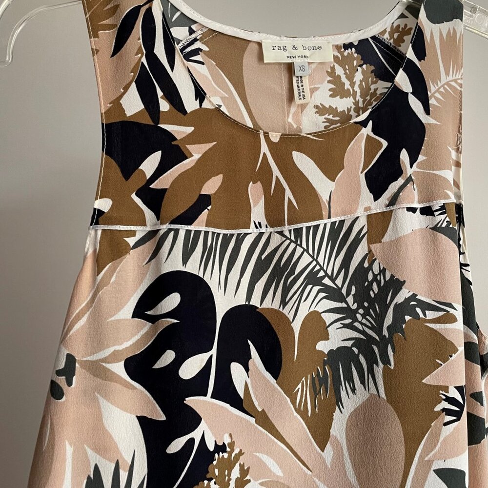 rag & bone Patricia Silk Floral Sleeveless Blouse XS Tropical Print Tan Cream